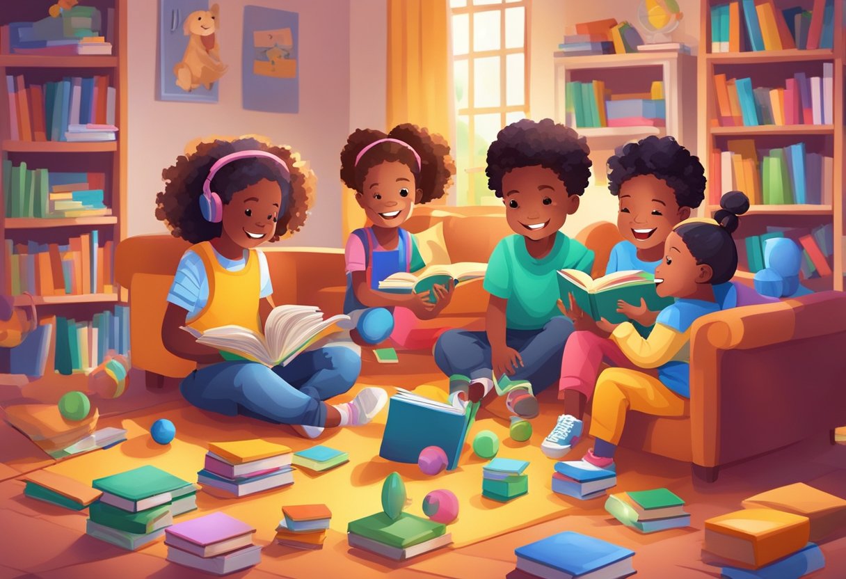 Educational Games Membership: Unlock a World of Learning Fun! Educational Games,games LearningMole Educational Games Membership: A group of diverse children enthusiastically playing educational games together in a bright, colorful room filled with books, toys, and learning materials