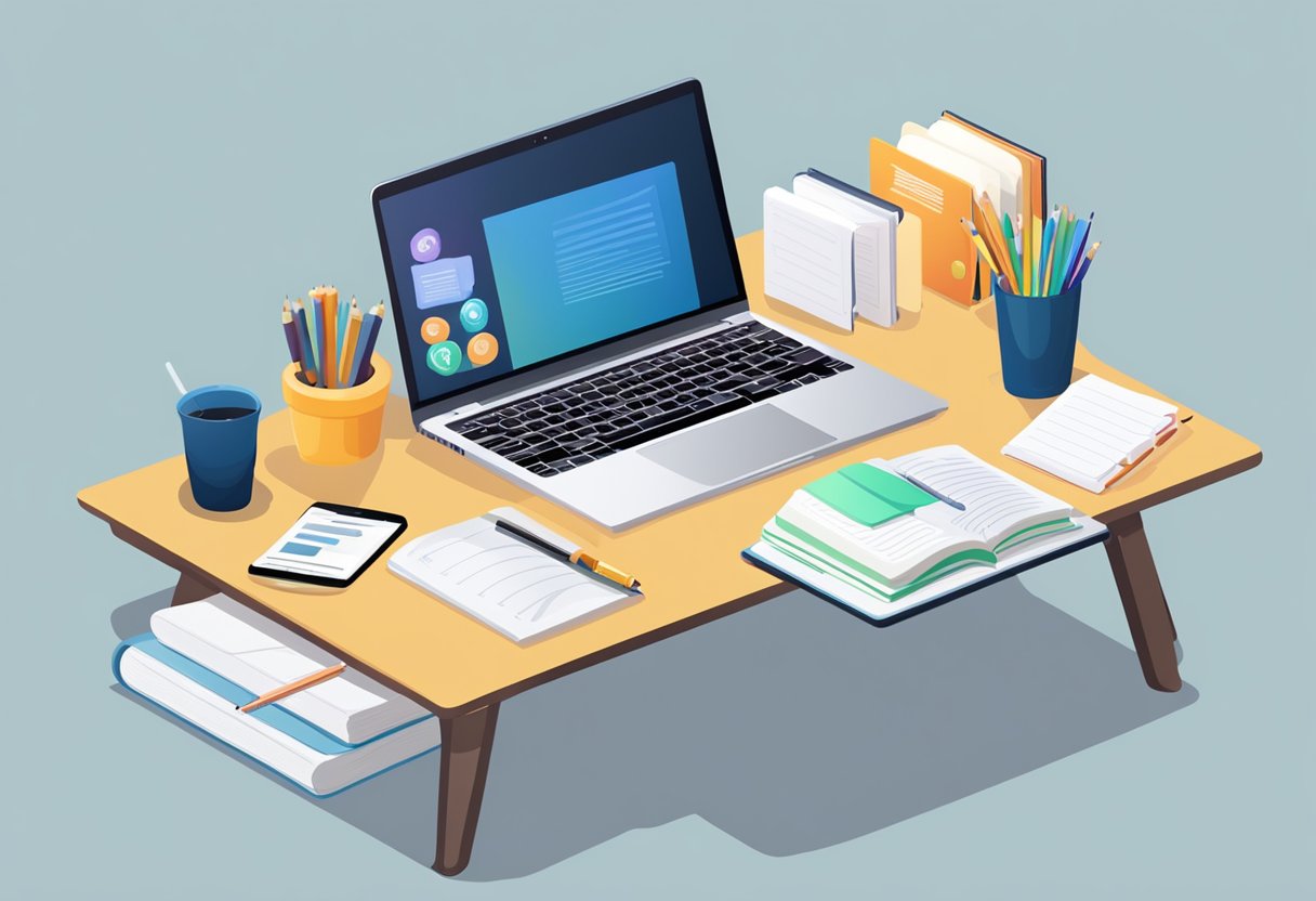 Premium Homework Help: Elevating Your Academic Success homework help,homework LearningMole Premium Homework Help: A desk with a laptop, textbooks, and notes. A smartphone displaying various homework help platforms