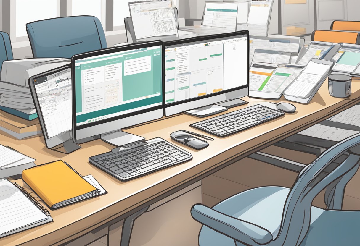 Efficient Lesson Planning Tools for Streamlined Education Management lesson plan LearningMole Efficient Lesson Planning Tools: A desk with neatly organized lesson plans, a computer open to a lesson planning software, and a calendar with highlighted dates