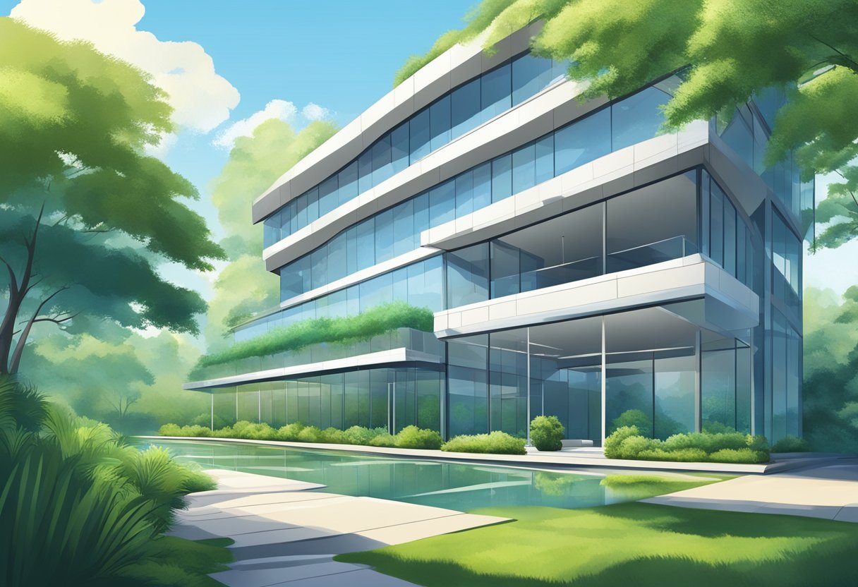 Teacher Productivity Platform: Enhancing Classroom Efficiency and Engagement teacher productivity,lesson plan,teaching LearningMole Teacher Productivity Platform: A serene landscape with a modern office building surrounded by lush greenery, a tranquil pond, and a clear blue sky