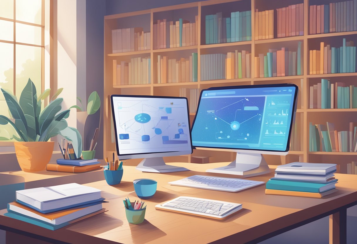 Teacher Productivity Platform: Enhancing Classroom Efficiency and Engagement teacher productivity,lesson plan,teaching LearningMole Teacher Productivity Platform: A classroom setting with a computer screen displaying an AI-powered platform, surrounded by books and educational materials