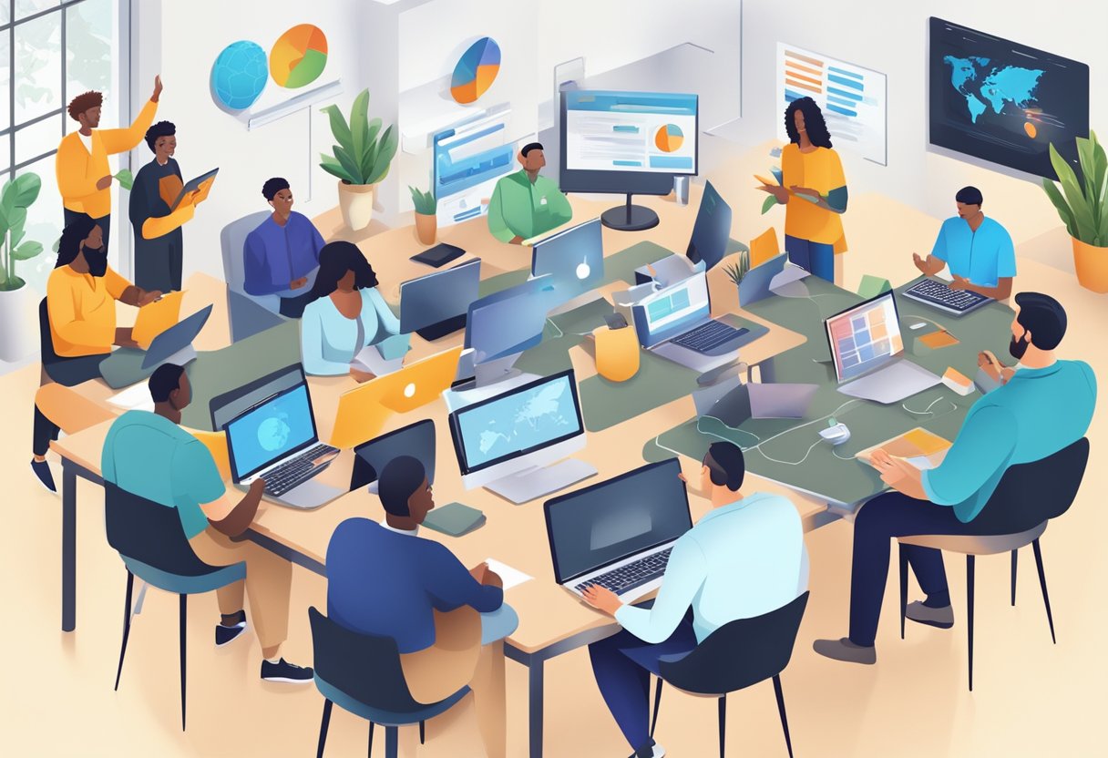 Professional Development Platform: Enhancing Career Growth Opportunities professional development,online learning,technology LearningMole Professional Development Platform: A group of diverse professionals engage in collaborative learning activities, surrounded by modern technology and resources