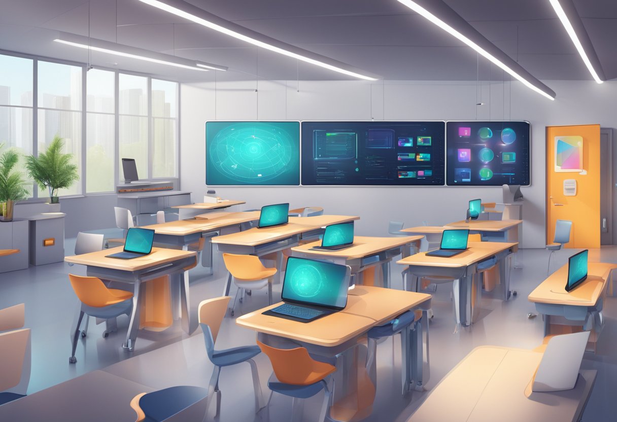 Essential Skills for an AI-Powered World: Thriving in the New Digital Landscape AI-powered world,artificial intelligence LearningMole Essential Skills for an AI-Powered World: A futuristic classroom with AI-powered tools and interactive learning modules