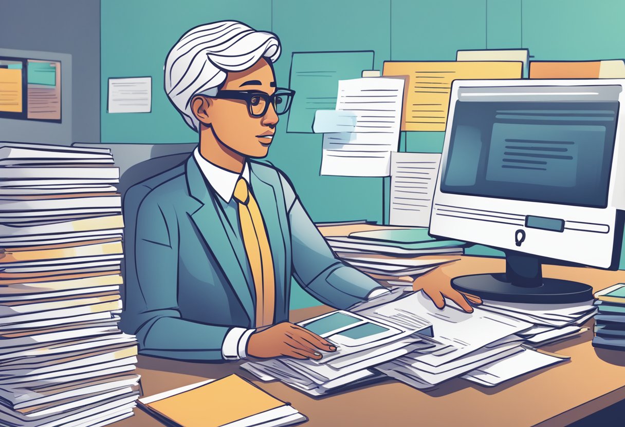 AI for School Administration: Streamlining Educational Management school administration,education LearningMole AI for School Administration: A school administrator AI responding to inquiries with a stack of papers and a computer screen displaying FAQs