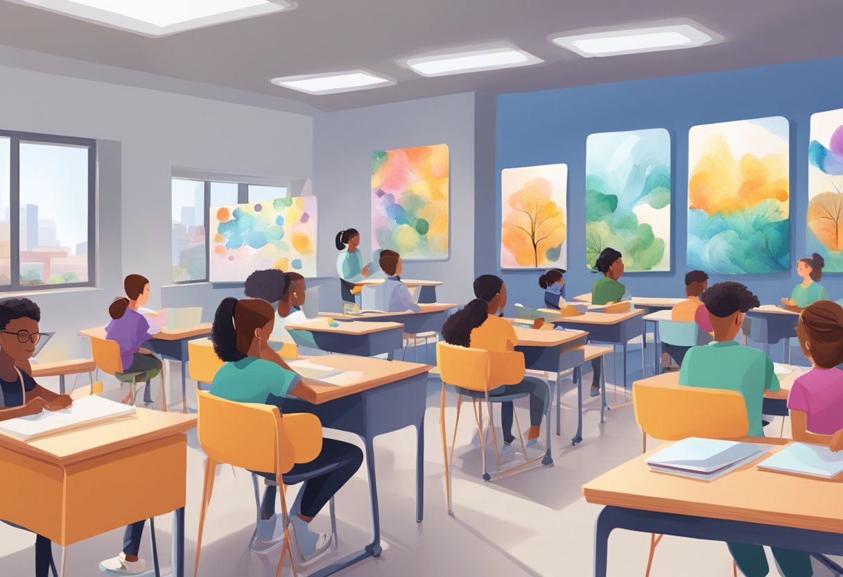 AI Art Projects for Students: Engaging Ideas for Creative Learning AI art,ai tool,art and ai LearningMole AI Art Projects for Students: A classroom setting with students using AI tools and platforms to create art projects