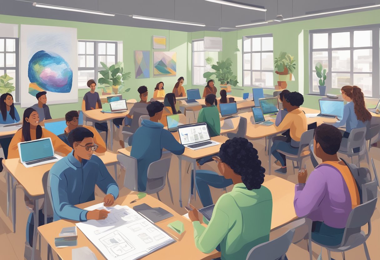 AI Art Projects for Students: Engaging Ideas for Creative Learning AI art,ai tool,art and ai LearningMole AI Art Projects for Students: A group of students engage with AI art tools, exploring generative and natural language processing projects in a classroom setting