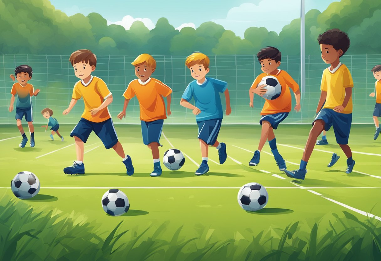 Football Quotes for Kids: Inspiring Sayings to Motivate Young Players Football Quotes,player,sport LearningMole A group of kids practicing football drills on a grassy field, with a coach overseeing their hard work and dedication