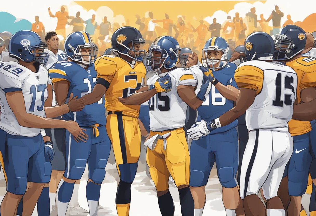 Sportsmanship Quotes: Inspiring Fair Play and Respect in Sport Sportsmanship Quotes,sports LearningMole A group of athletes shaking hands and exchanging jerseys after a game, with a crowd of spectators cheering in the background