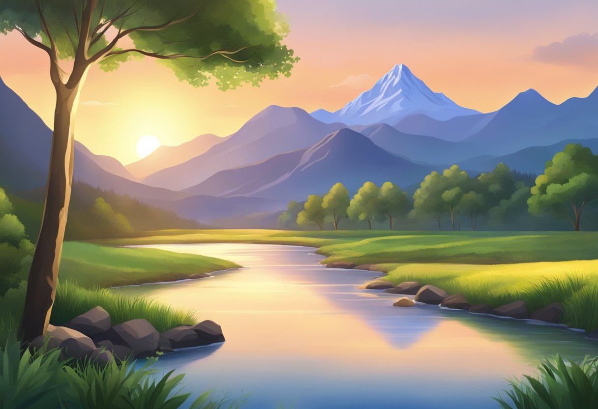 Encouraging Quotes to Uplift and Inspire Your Daily Life encouraging quotes,quote,life,change LearningMole A serene nature scene with a sunrise over a mountain range, surrounded by lush greenery and a peaceful flowing river