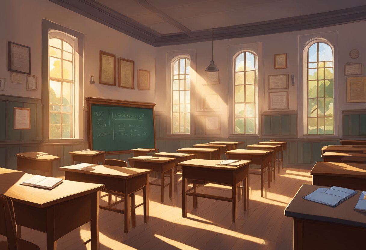 First Day of School Quotes: Starting the Year with Inspiration first day of school,quote,school LearningMole A classroom with desks, a chalkboard, and historical figure portraits on the wall. Sunlight streams through the windows, casting a warm glow on the room