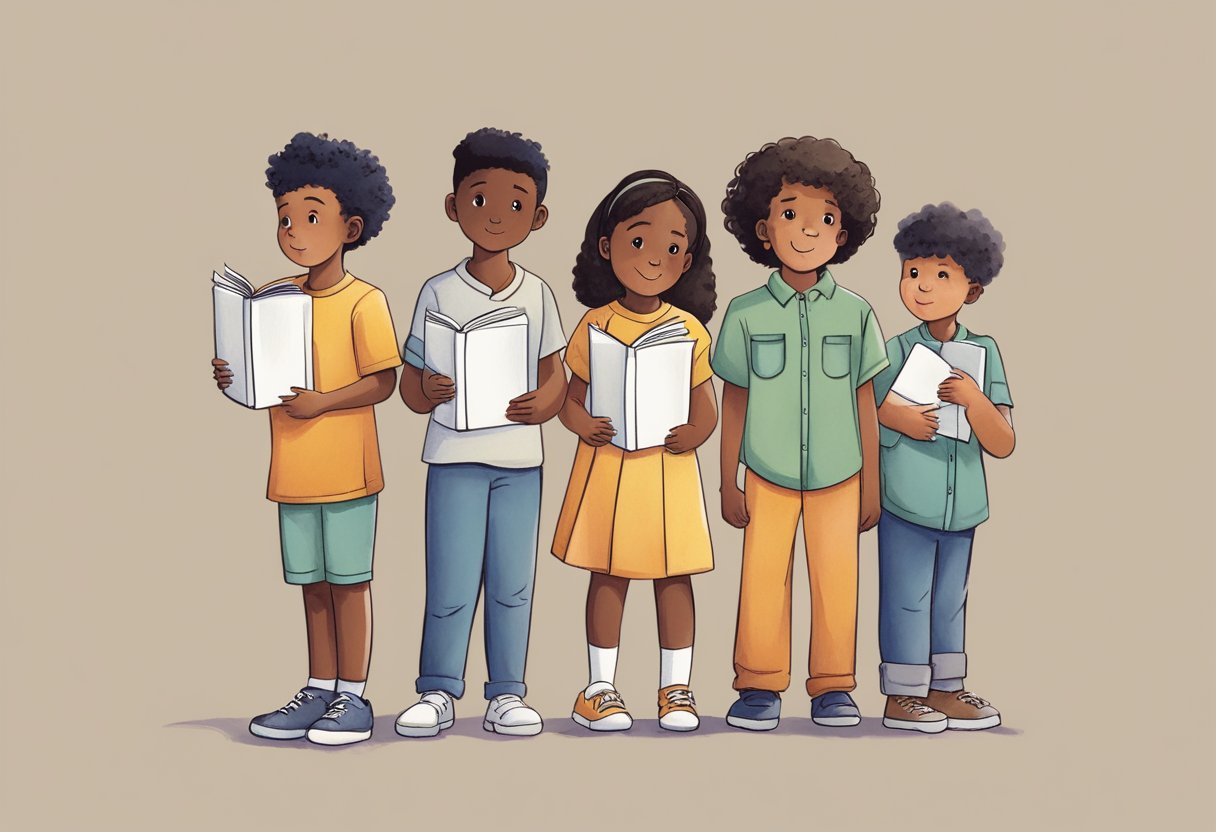 Responsibility Quotes for Kids: Instilling Values Early On Responsibility Quotes,Responsibility LearningMole A group of diverse children standing confidently with their chests out and heads held high, each holding a symbol of responsibility, such as a plant or a book