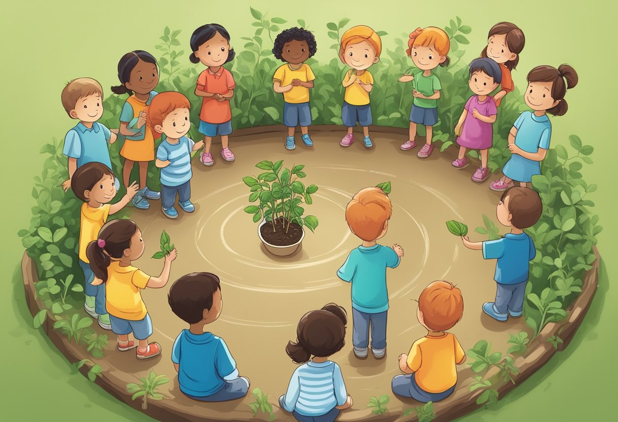 Responsibility Quotes for Kids: Instilling Values Early On Responsibility Quotes,Responsibility LearningMole A group of children standing in a circle, each holding a small plant or seedling, with a sign reading "Responsibility Quotes for Kids" in the background