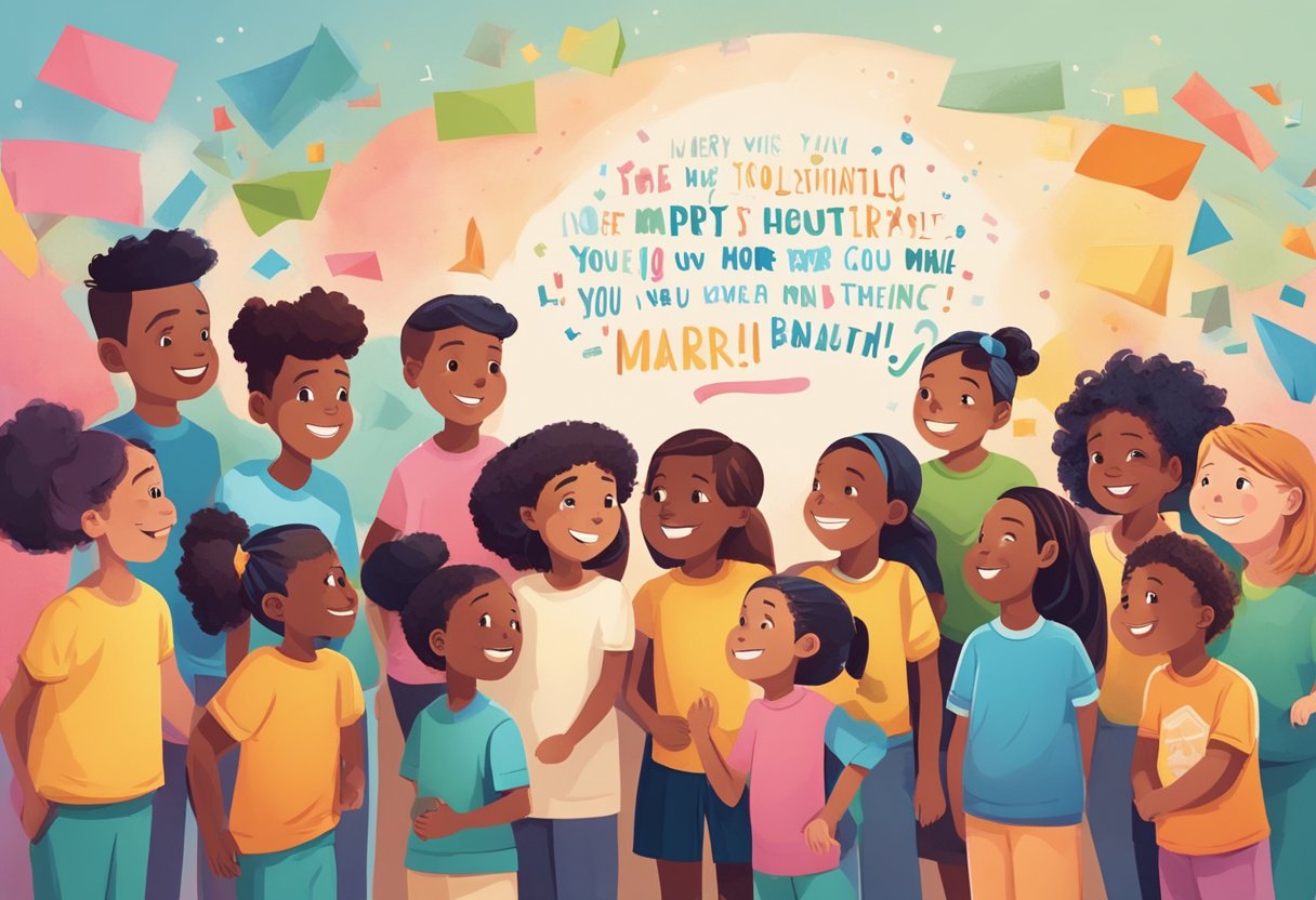 Confidence Quotes for Kids: Inspiring Sayings to Boost Self-Esteem Confidence Quotes,children LearningMole A group of diverse, smiling children look up at a wall covered in colorful, inspirational quotes about confidence and mentorship
