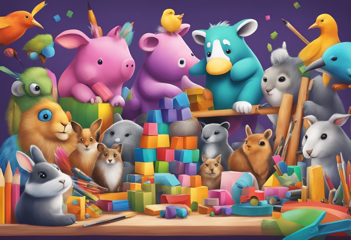 Teamwork Quotes for Kids: Inspiring Sayings to Encourage Collaboration Teamwork Quotes,quotes LearningMole A group of diverse animals working together to build a colorful and imaginative structure, surrounded by vibrant art supplies and tools