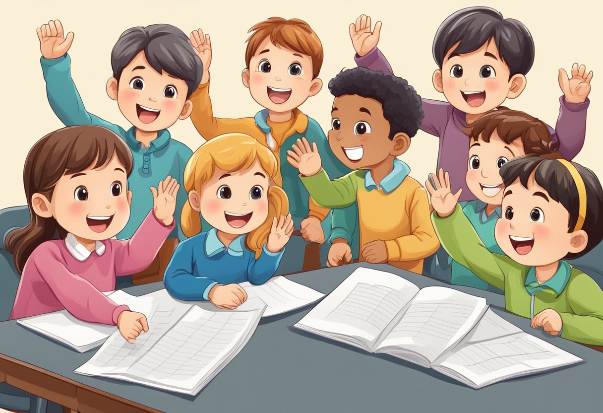 Quiz Questions for 9-11 Year Olds: Test Their Knowledge Quiz Questions,quiz,learn LearningMole A group of children eagerly raising their hands to answer quiz questions