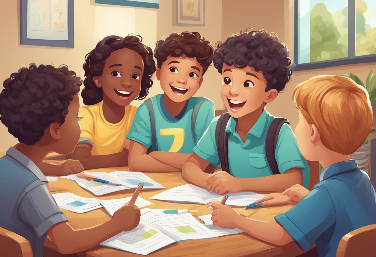 Quiz Questions for 9-11 Year Olds: Test Their Knowledge Quiz Questions,quiz,learn LearningMole A group of kids sitting around a table, eagerly answering fun trivia questions with excitement and enthusiasm