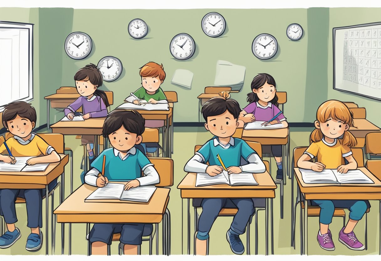 Quiz Questions for 9-11 Year Olds: Test Their Knowledge Quiz Questions,quiz,learn LearningMole A group of kids sit at desks, pencils in hand, staring at a quiz paper with multiple-choice questions. The room is quiet, with a clock on the wall ticking away the time