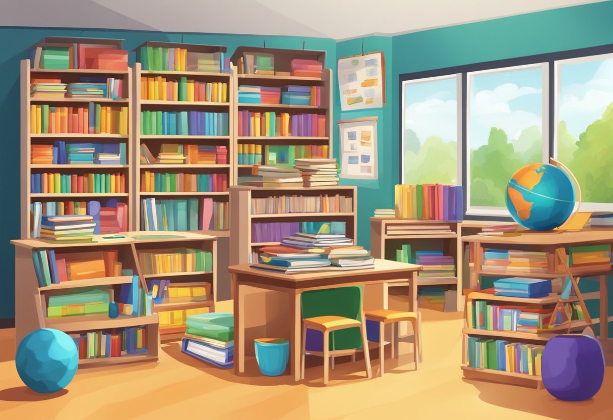 Supply Teacher Resources: Essential Tools and Strategies for Substitutes Supply Teacher,Resources LearningMole A colorful classroom with shelves of books, educational posters, and a teacher's desk stacked with resources and materials for fostering literacy skills