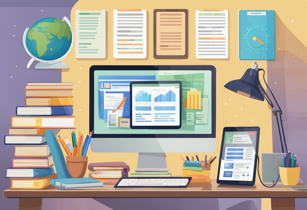 Digital Literacy Lessons: Essential Skills for the Modern Age digital literacy,online LearningMole Digital Literacy Lessons: A computer screen displaying various digital literacy lesson plans and resources, surrounded by books, tablets, and other educational materials