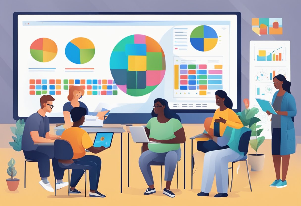 Digital Literacy Lessons: Essential Skills for the Modern Age digital literacy,online LearningMole Digital Literacy Lessons: A group of diverse individuals engaged in interactive digital literacy lessons, surrounded by technology and educational materials