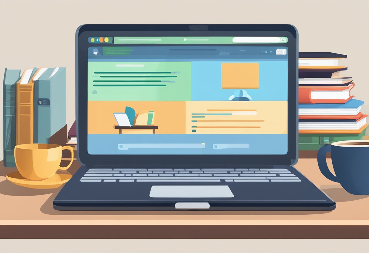 Educational Leadership Courses: Key Skills for Aspiring Heads educational leadership,leadership LearningMole Educational Leadership Courses: A laptop open on a desk, surrounded by books and a cup of coffee. A virtual classroom is displayed on the screen, with educational leadership courses