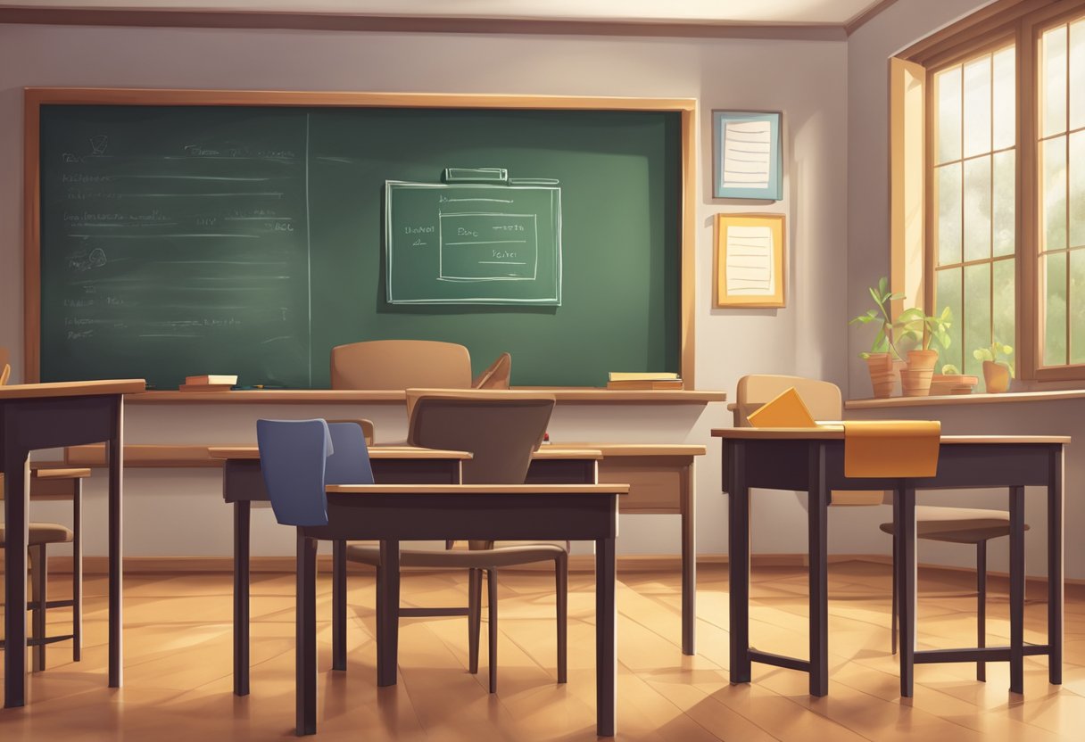 Educational Leadership Courses: Key Skills for Aspiring Heads educational leadership,leadership LearningMole Educational Leadership Courses: A classroom with a chalkboard, desk, and bookshelf. A diploma and educational leadership symbol on the wall