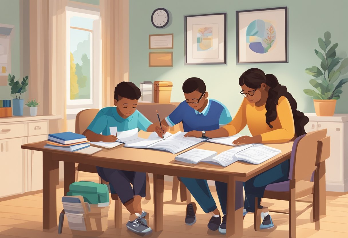 Home-School Agreement: Fostering a Positive Educational Partnership home-school agreement,education LearningMole A family sitting around a table, signing a document. A child's backpack and school supplies are on the table. A calendar with important dates is on the wall