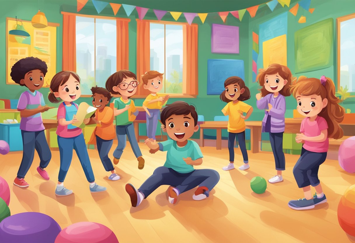 Drama Activities KS2: Engaging Ideas for Key Stage 2 Pupils Drama Activities,KS2,Drama session LearningMole Drama Activities KS2: Children in a drama club engage in various activities, such as improvisation, role-playing, and script reading, in a colorful and lively classroom setting