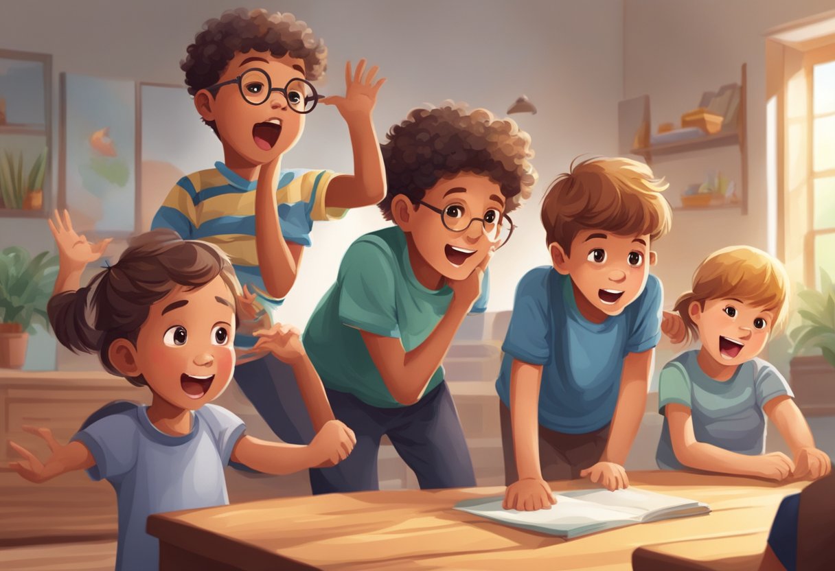 Drama Activities KS2: Engaging Ideas for Key Stage 2 Pupils Drama Activities,KS2,Drama session LearningMole Drama Activities KS2: A group of children engage in dramatic activities, expressing emotions and storytelling through movement and facial expressions