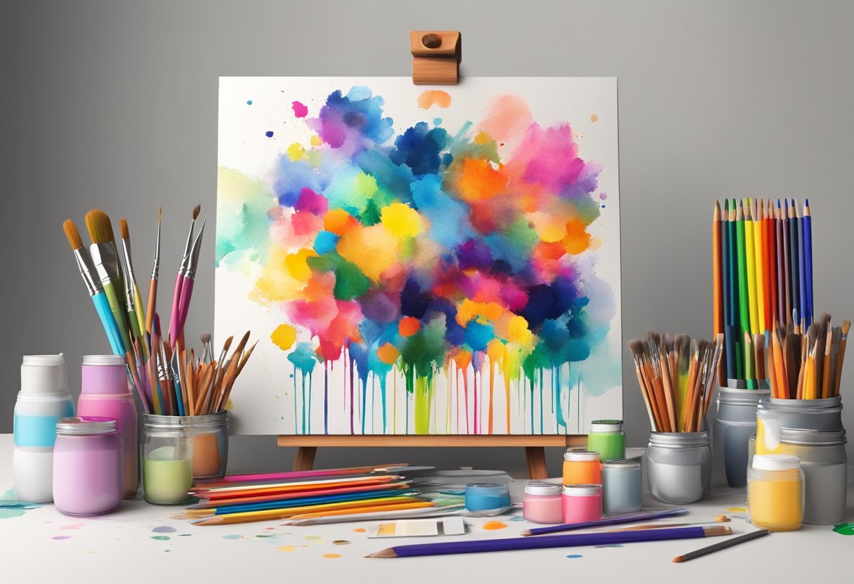 Visual Arts Curriculum: Key Components for Comprehensive Learning visual art LearningMole Visual Arts Curriculum: A colorful palette of paintbrushes, pencils, and markers scattered across a clean, well-lit studio desk. An easel displays a vibrant, abstract canvas