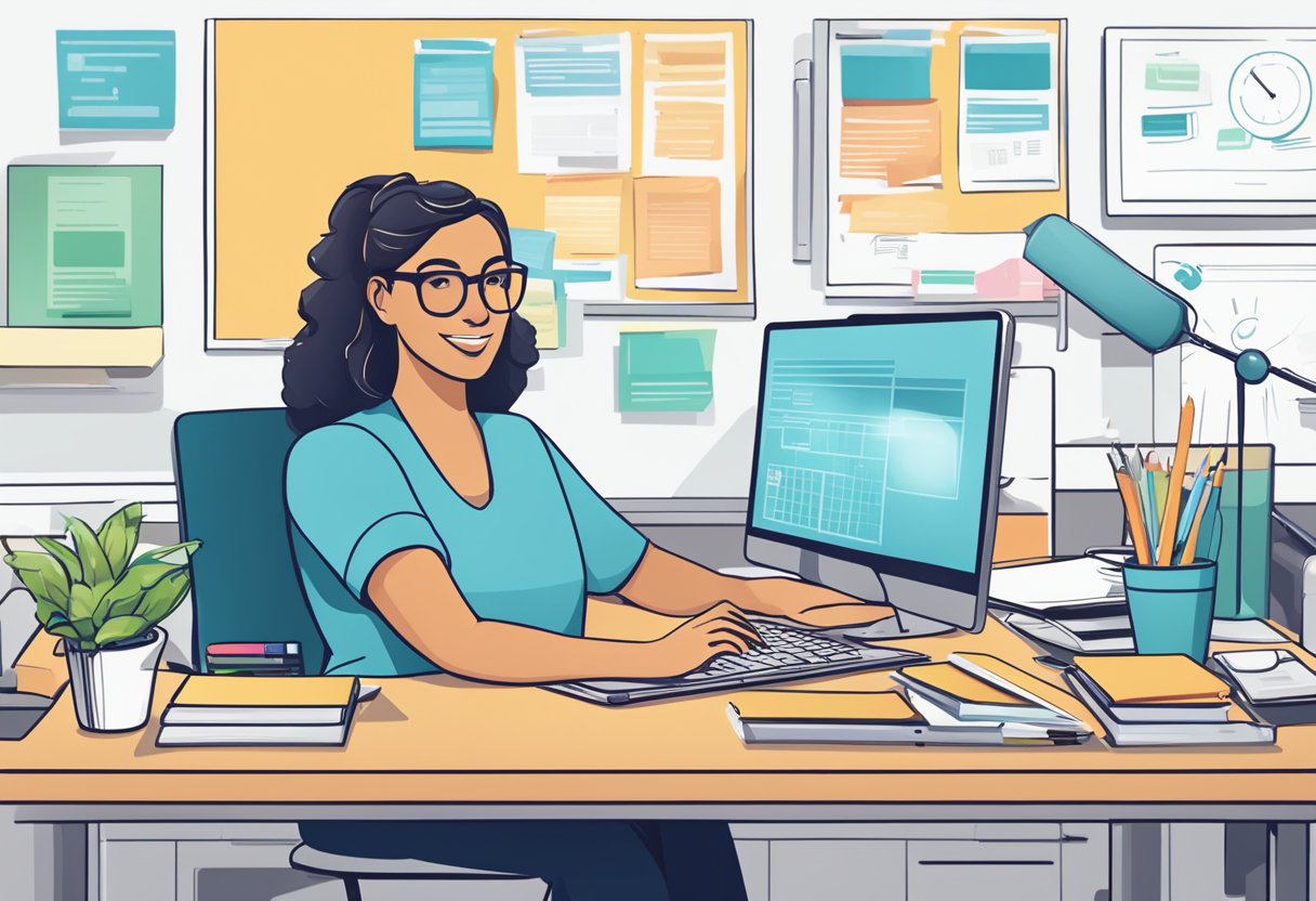 Teacher Resource Subscription Plans: Choosing the Best for Your Classroom teacher resource,resources LearningMole Teacher Resource Subscription Plans: A teacher at a desk surrounded by digital devices, with a computer displaying various teacher resource subscription plans