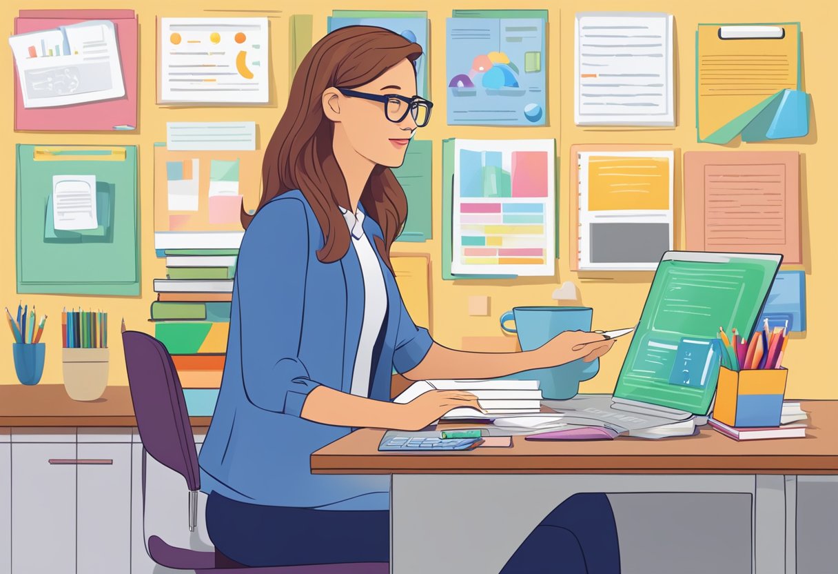 Teacher Resource Subscription Plans: Choosing the Best for Your Classroom teacher resource,resources LearningMole Teacher Resource Subscription Plans: A teacher at a desk surrounded by colorful textbooks, lesson plans, and educational materials. A computer displaying various subscription options is visible in the background