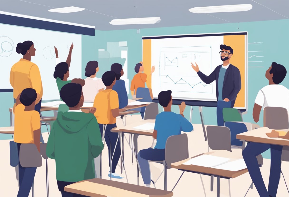 Teaching Digital Arts & Multimedia: Top 10 Classroom Activities Digital art,multimedia LearningMole A teacher stands in front of a whiteboard, surrounded by students. The whiteboard displays digital art and multimedia activities. The teacher gestures towards the board, engaging the class