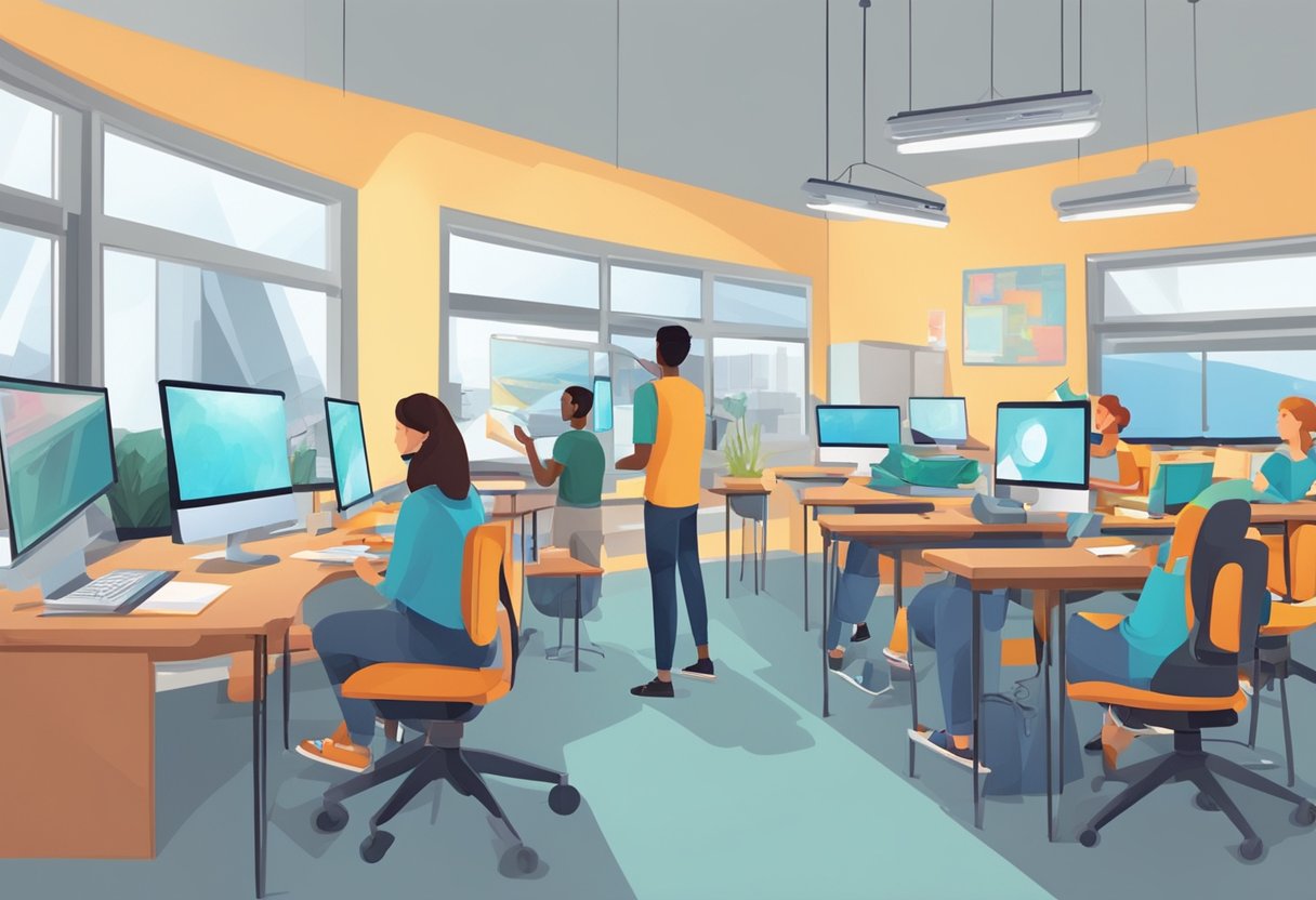 Teaching Digital Arts & Multimedia: Top 10 Classroom Activities Digital art,multimedia LearningMole A classroom setting with students engaged in various digital arts and multimedia activities, such as graphic design, video editing, and animation