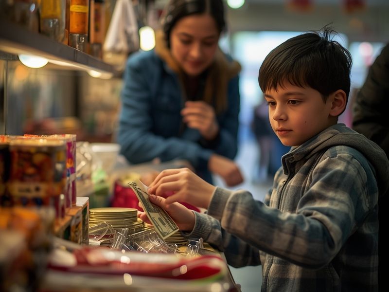 Money and Relationships: Teaching Children Financial Compatibility for Healthier Futures Money and Relationships LearningMole Pre-teen practising independence with money and relationships skills during shopping experience