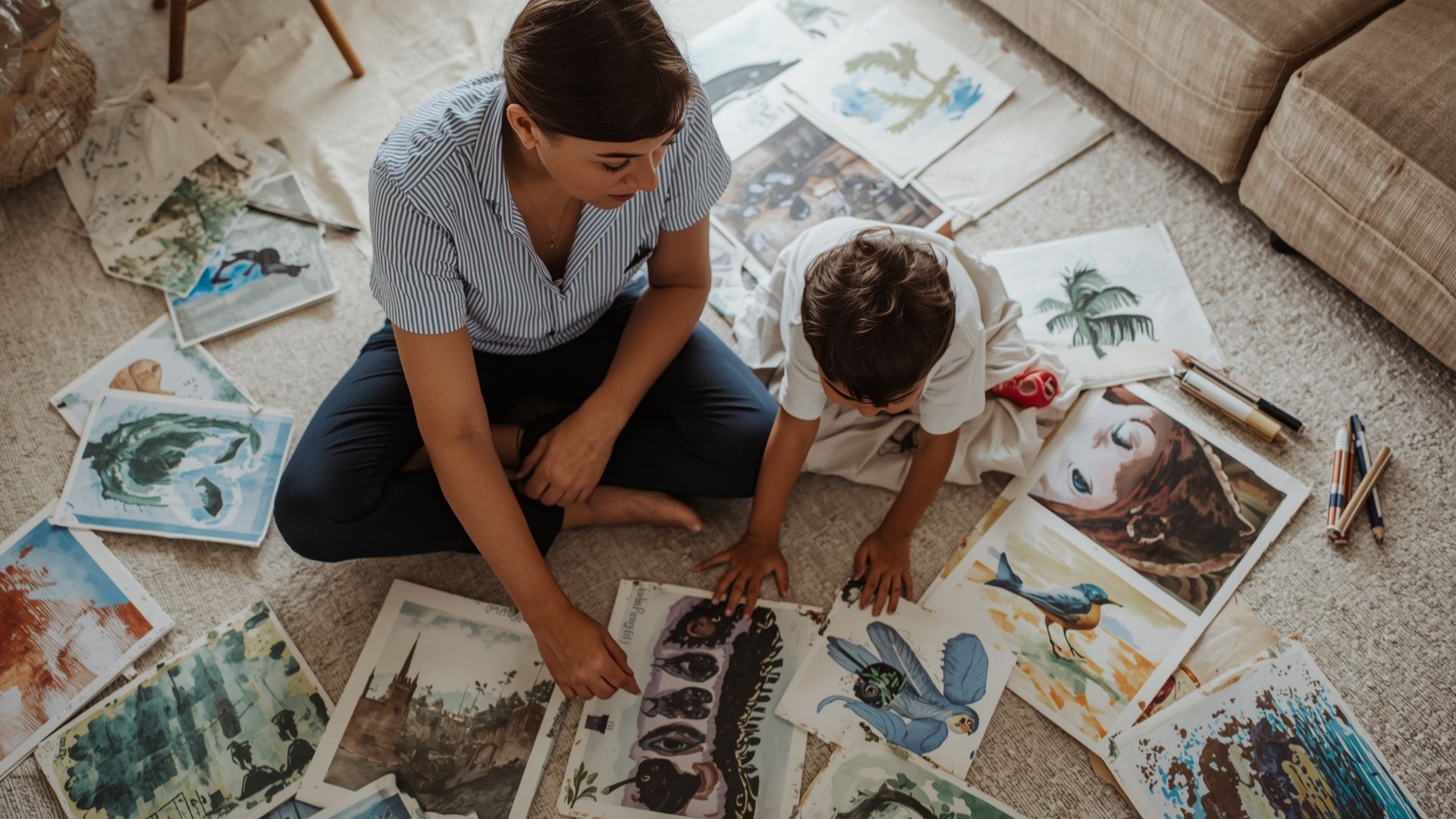 Art Projects for Parent-Child Bonding: 15 Creative Activities That Build Lasting Connections Art Projects LearningMole Parent and child reviewing year of art projects together selecting favorites for archive