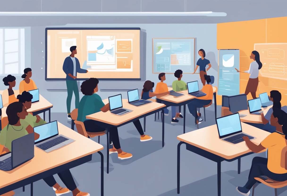 Responsible AI Use in Schools: Best Practices for Ethical Education Technology AI use,school,Ai tool LearningMole Responsible AI Use in Schools: A classroom setting with diverse students collaborating on projects, while a digital AI assistant monitors for ethical and academic integrity