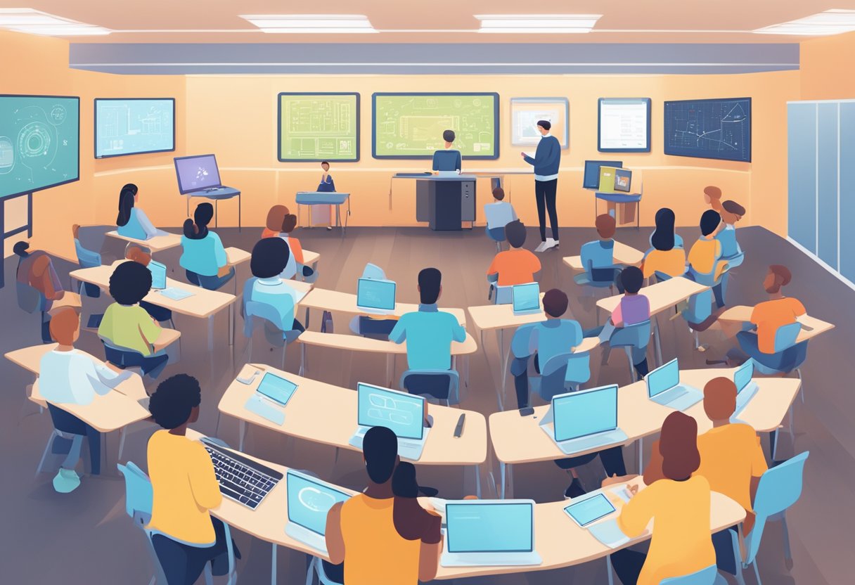 Responsible AI Use in Schools: Best Practices for Ethical Education Technology AI use,school,Ai tool LearningMole A classroom setting with AI technology integrated into the learning environment, such as interactive screens, robotic assistants, and personalized learning algorithms