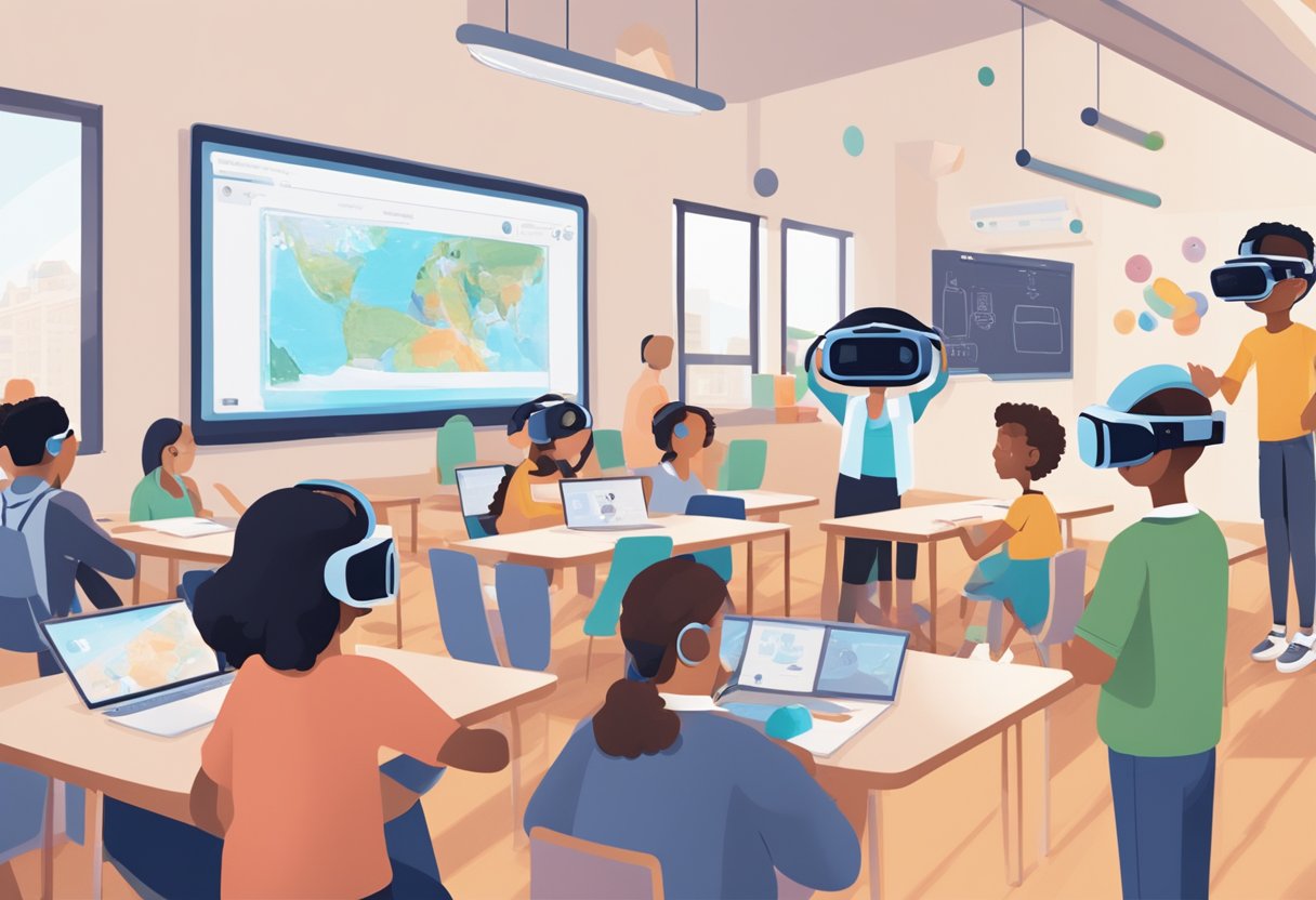Virtual Reality and AI in Education: Transforming Learning Experiences virtual reality,ai in education,VR LearningMole Virtual Reality and AI in Education: A virtual reality headset and an AI interface integrated into a classroom setting, with students engaged in interactive learning activities