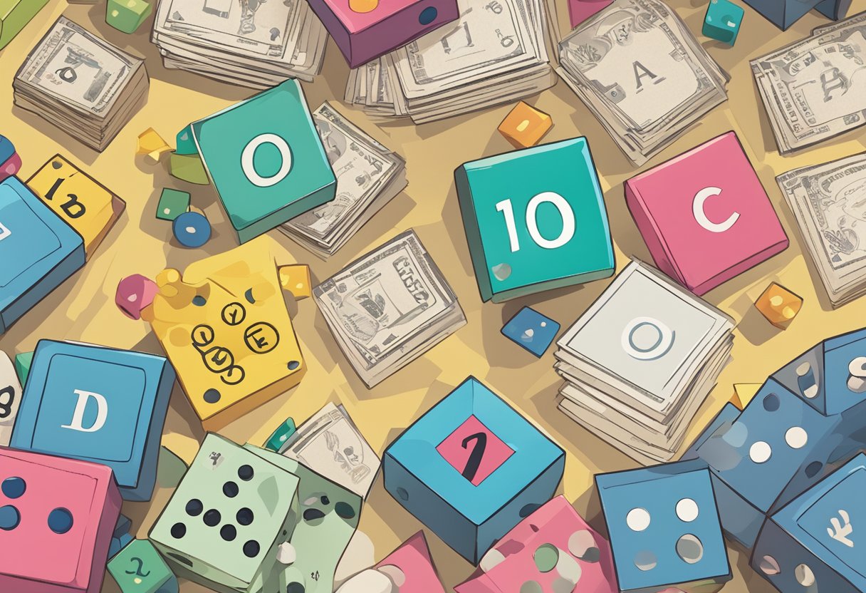 Language Games Primary: Enhancing Early Education through Playful Learning language games,language LearningMole Language Games Primary: A group of colorful word cards scattered across a table, surrounded by dice and game pieces. A timer sits nearby, counting down