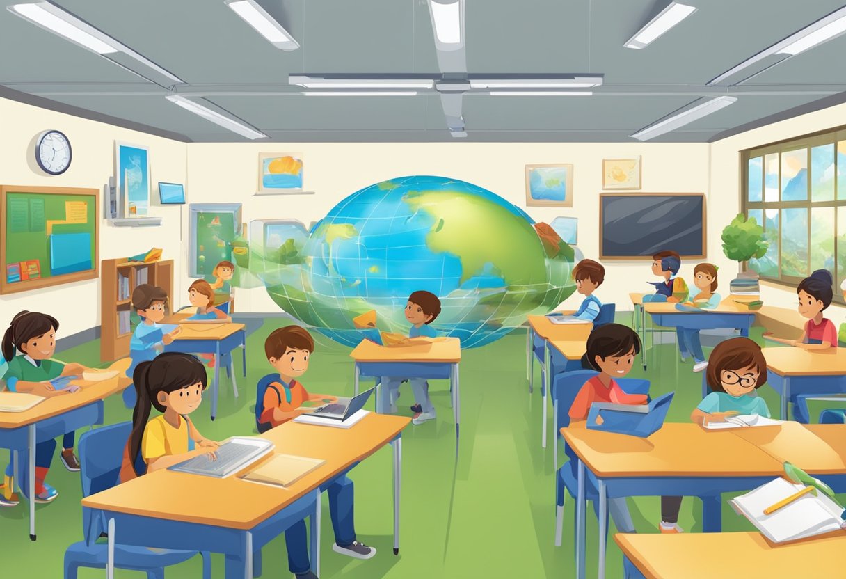 Ultimate Digital Arts & Multimedia Guide for Sparking Creativity Digital art,Multimedia LearningMole A classroom setting with primary students engaged in various digital arts and multimedia activities, surrounded by educational models for technology integration