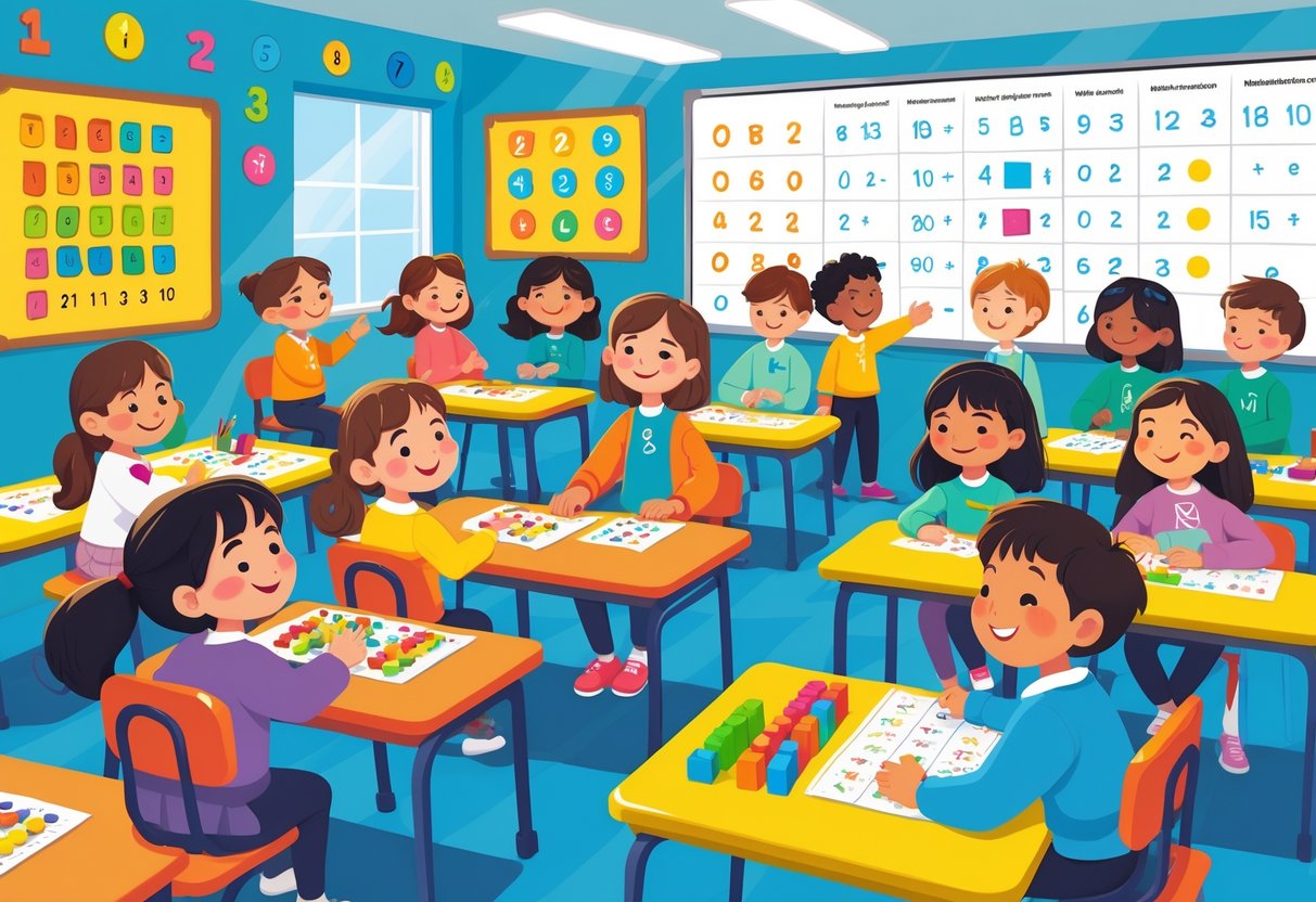 Mental Maths Activities Primary School: Engaging Skills and Games Mental Maths LearningMole Primary school children working together on mental maths activities in a bright classroom with a teacher guiding them.