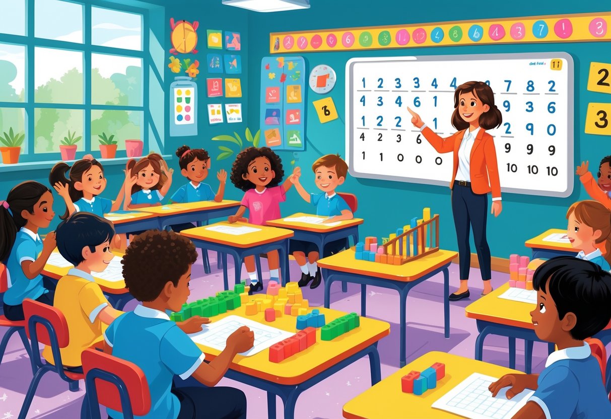 Mental Maths Activities Primary School: Engaging Skills and Games Mental Maths LearningMole Primary school children engaged in mental maths activities with their teacher in a bright classroom.