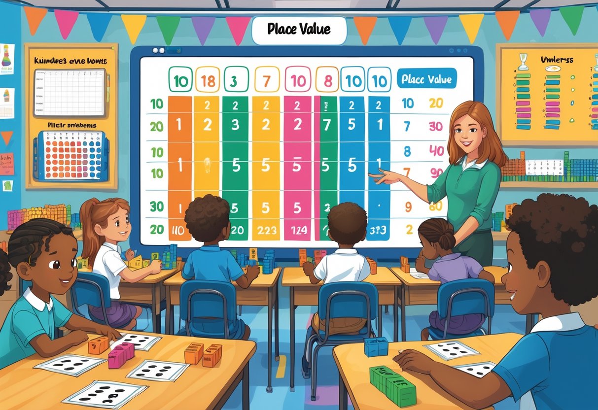 Place Value KS2 Resources: The Ultimate Guide for Teachers Place Value,KS2 LearningMole Primary school children and a teacher using place value blocks and charts in a classroom to learn maths.
