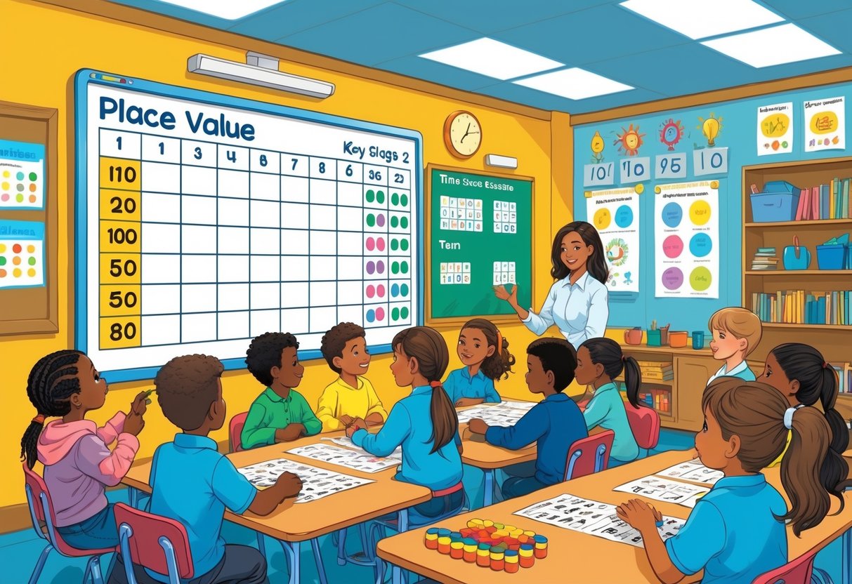 Place Value KS2 Resources: The Ultimate Guide for Teachers Place Value,KS2 LearningMole A teacher and children in a classroom using place value blocks and charts to learn about numbers.