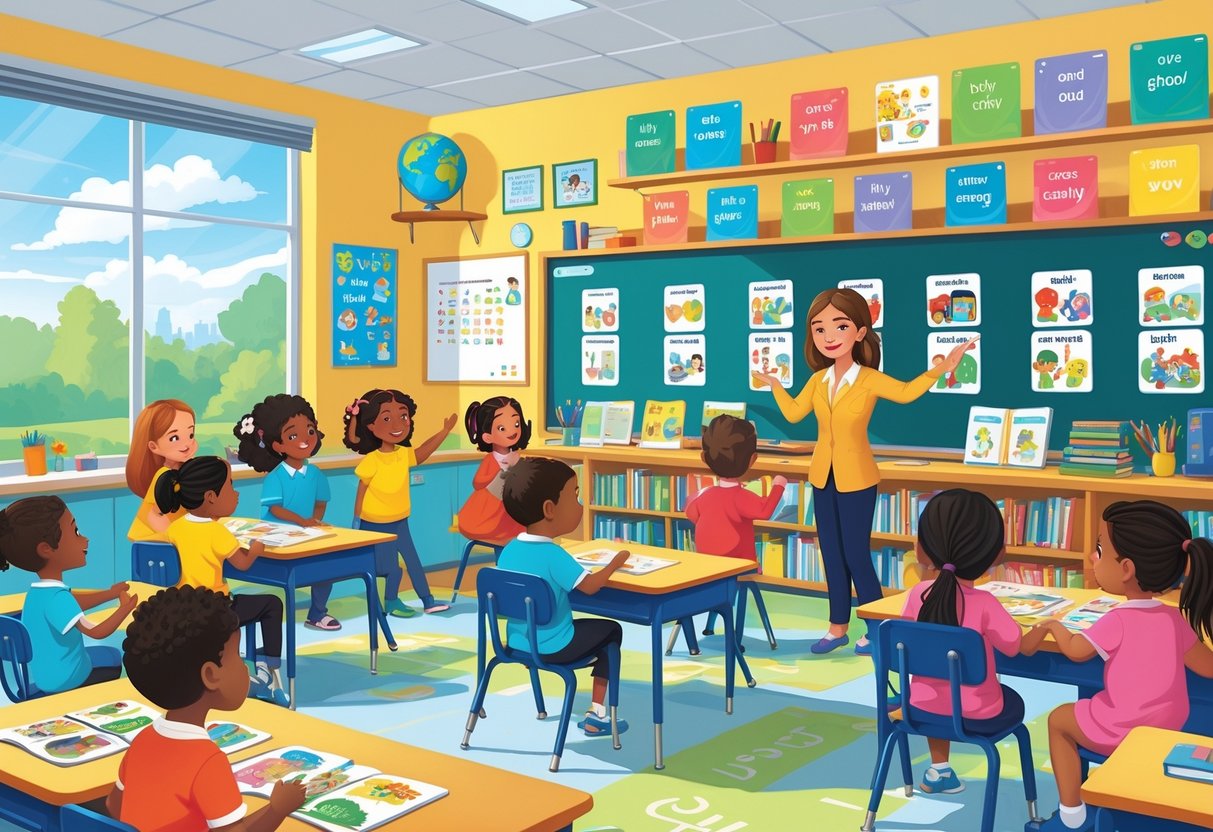 Vocabulary Teaching Resources Primary School: Essential Tools & Ideas LearningMole A classroom with young children and a teacher using vocabulary cards and books to learn new words together.