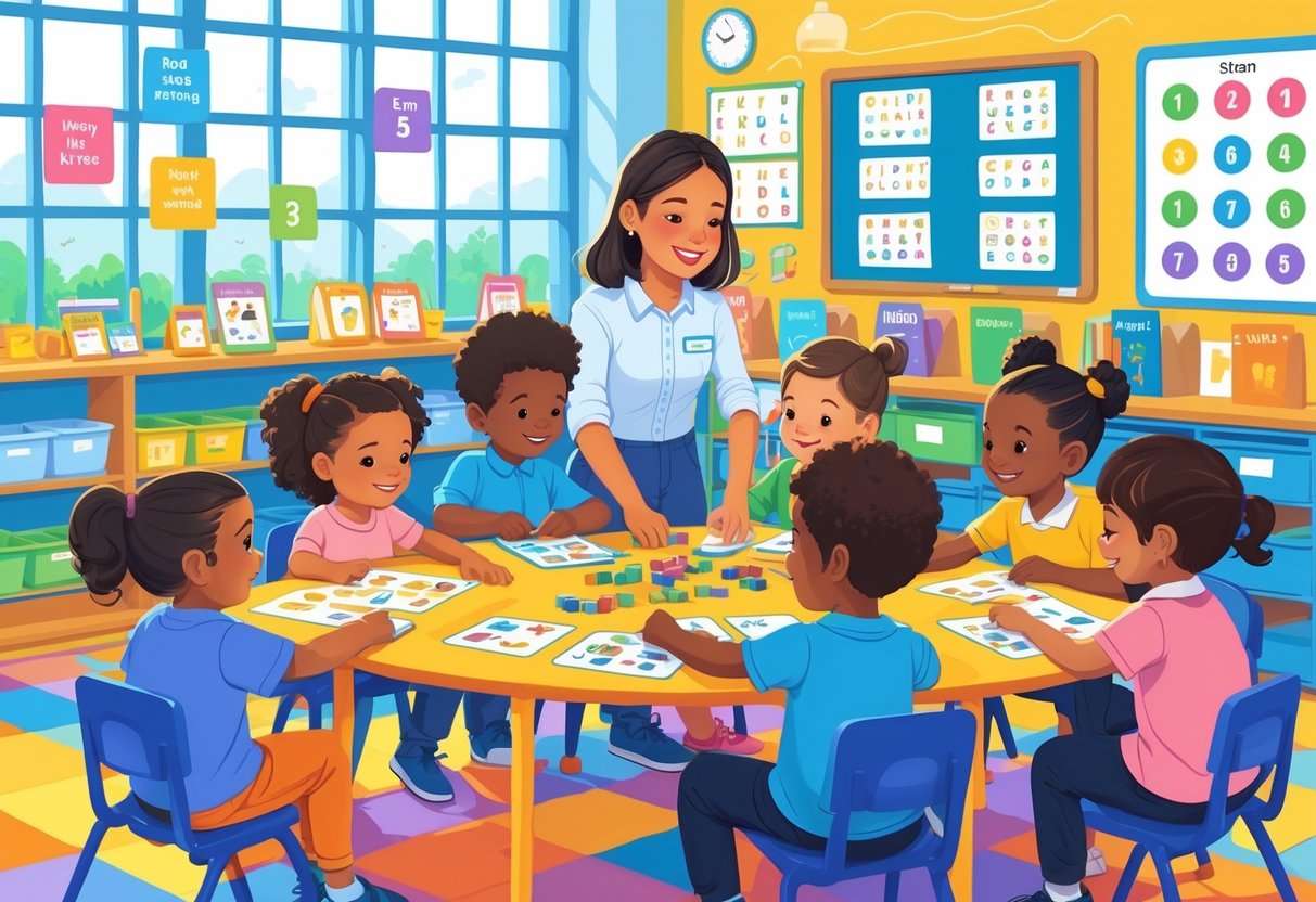 KS1 Teaching Resources Free: Essential Tools for Ages 5-7 LearningMole Young children in a colourful classroom using educational materials with a teacher guiding them.