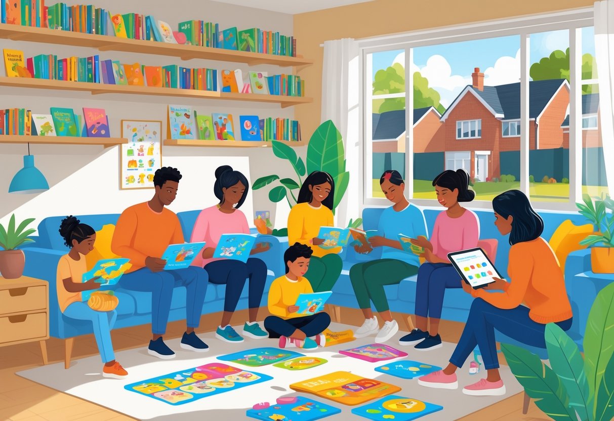 Educational Resources for Parents UK: Guide to Top Tools & Support LearningMole Parents and children in a home setting using books, tablets, and educational toys to learn together.