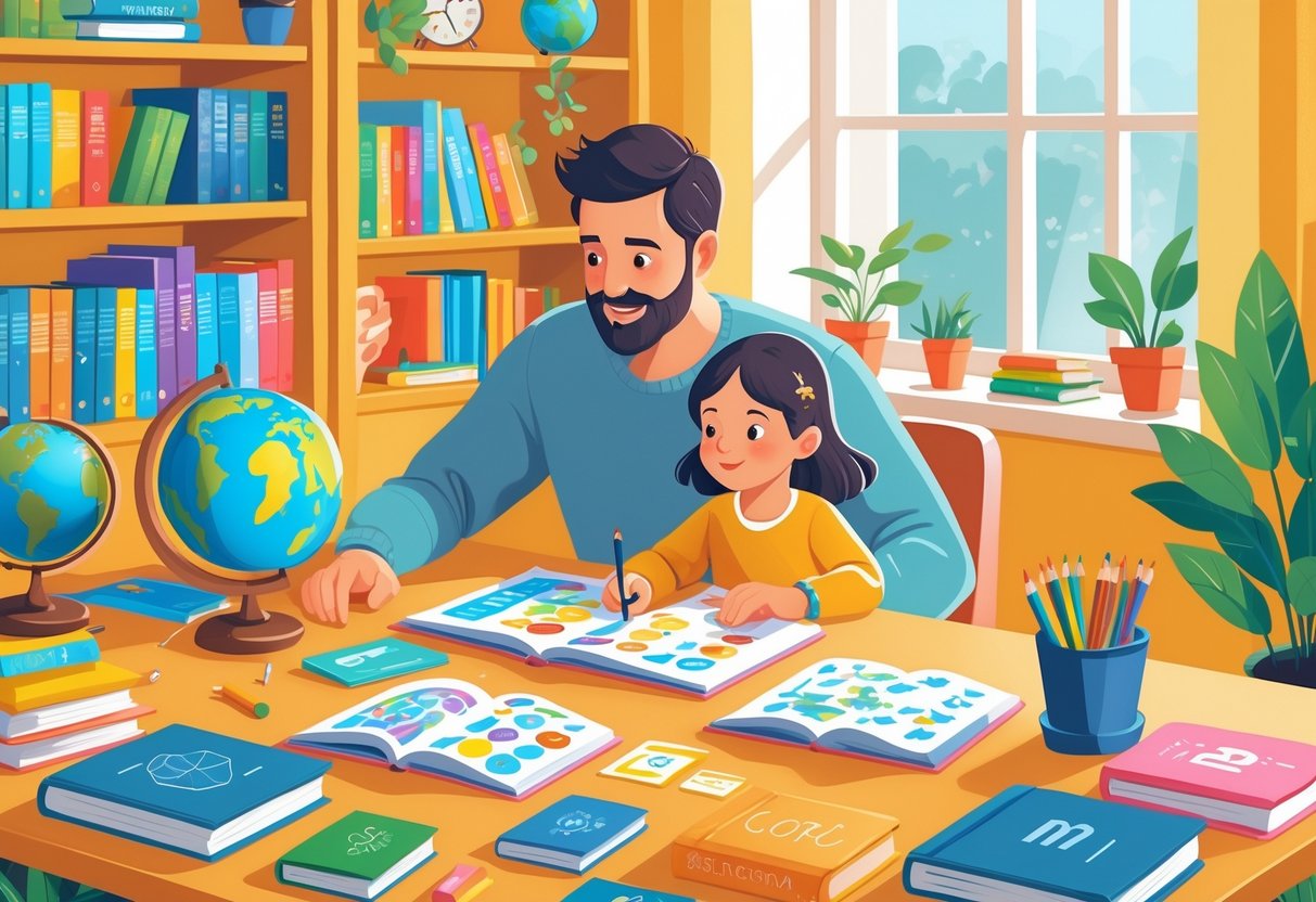 Educational Resources for Parents UK: Guide to Top Tools & Support LearningMole A parent and child sitting together at a table with books and a laptop, working on educational activities in a bright home study space.