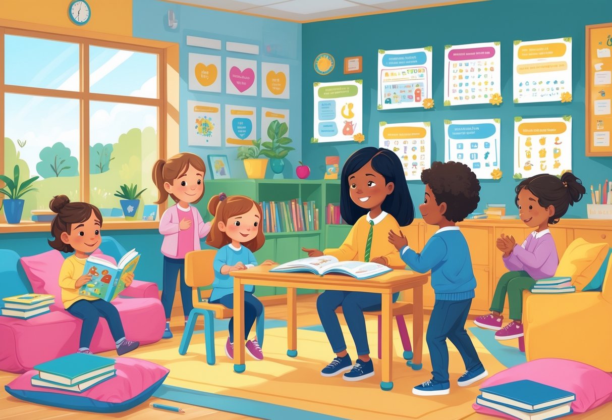 Dyslexia Friendly Resources Primary School: Essential Tools & Tips LearningMole A primary school classroom where children and a teacher are engaging in a supportive and inclusive learning environment focused on emotional wellbeing and confidence.